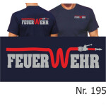 T-Shirt navy, FEUER-W-EHR mit rotem Schlauch (silber/rot) 3XL