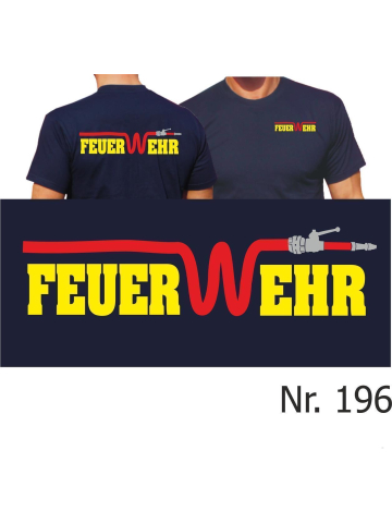 T-Shirt navy, FEUER-W-EHR in gelb mit rotem Schlauch (gelb/silber/rot)