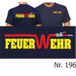 T-Shirt navy, FEUER-W-EHR in gelb mit rotem Schlauch (gelb/silber/rot) S