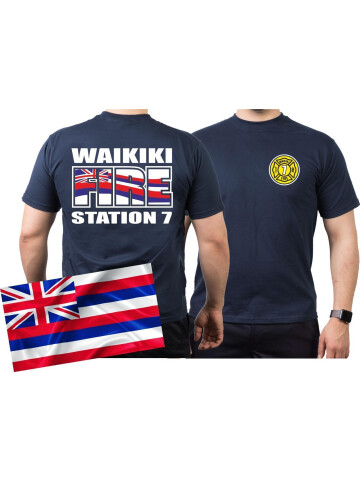 T-Shirt blu navy, WAIKIKI FIRE - Station 7, Honolulu.(Hawaii) 3XL