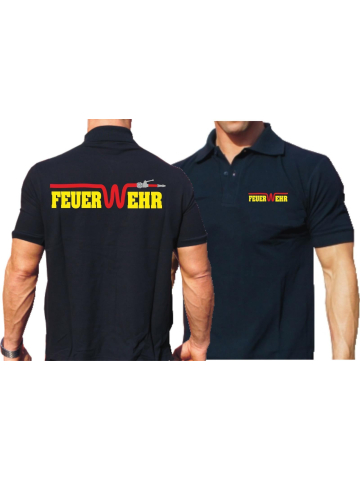 Polo azul marino, FEUER-W-EHR en amarillo con rojo tubo (amarillo/plata/rojo)