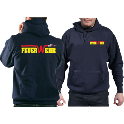 Hoodie navy, FEUER-W-EHR in yellow with red hose...