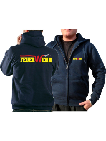 Hooded jacket navy, FEUER-W-EHR in yellow with red hose (yellow/silver/red)