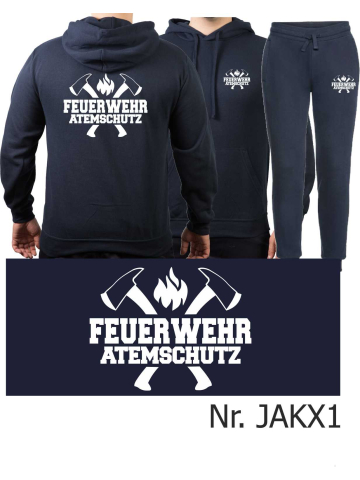 Hoodie-Tenue de jogging marin, FEUERWEHR ATEMSCHUTZ, Äxte blanc
