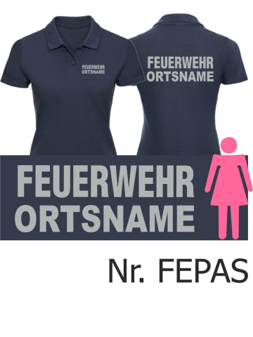 Frauen-Polo navy, Schrift "A" mit Ortsname, Schrift: silber