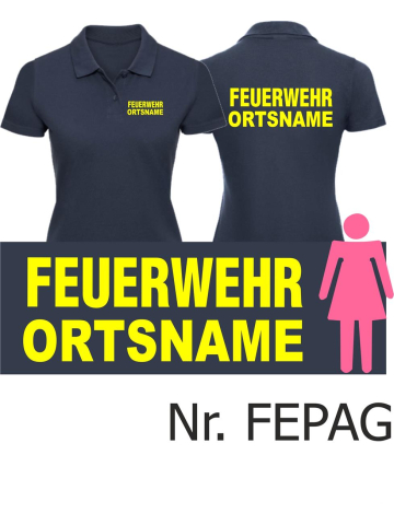 Polo femme marin police de caractère "A" avec nom de lieu, police de caractère: neonjaune