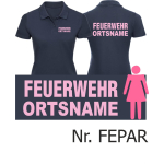 Frauen-Polo navy, Schrift "A" mit Ortsname, Schrift: rosa