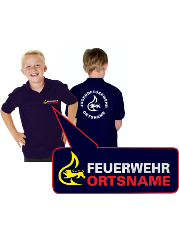 Kinder-Polo navy, BaWü with Stauferlöwe with place-name, Rückeseite JF place-name in white, rund