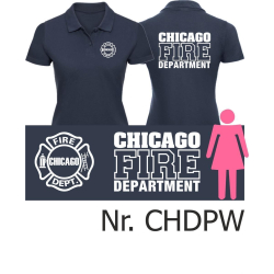Women Polo navy, CHICAGO FIRE Dept. font: white