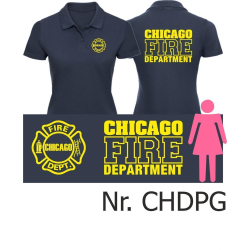 Frauen-Polo navy, CHICAGO FIRE Dept. Schrift: gelb