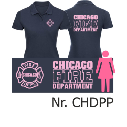 Polo da donna blu navy, CHICAGO FIRE Dept. font: rosa