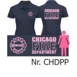 Frauen-Polo navy, CHICAGO FIRE Dept. Schrift: rosa