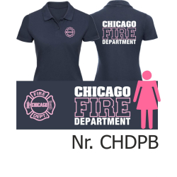 Frauen-Polo navy, CHICAGO FIRE Dept. Schrift: rosa/weiss