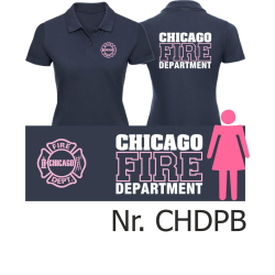 Polo femme marin, CHICAGO FIRE Dept. police de caractère: rosa/blanc