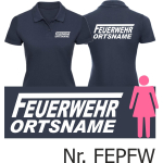 Camisa de polo de las mujeres azul marino, fuente "F" con ponga su nombre, fuente: blanco