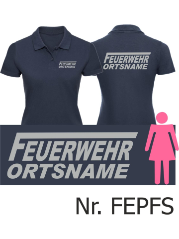 Frauen-Polo navy, Schrift "F" mit Ortsname, Schrift: silber