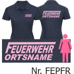 Camisa de polo de las mujeres azul marino, fuente "F" con ponga su nombre, fuente: rosa