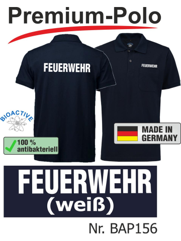 BIOACTIVE-Polo navy, FEUERWEHR in weiß