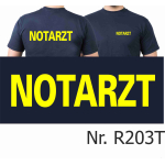 T-Shirt blu navy, medico di emergenza, font neongiallo