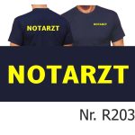 T-Shirt navy, NOTARZT, Schrift neongelb