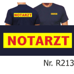 T-Shirt navy, NOTARZT rot auf neongelb