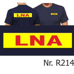 T-Shirt blu navy, LNA rosso auf neongiallo