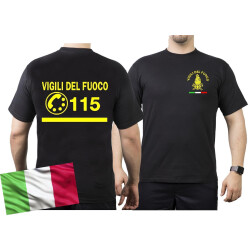 T-Shirt nero, Vigili del Fuoco, con numero 115