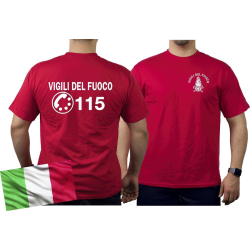 T-Shirt rosso, Vigili del Fuoco, con numero 115 dans bianco