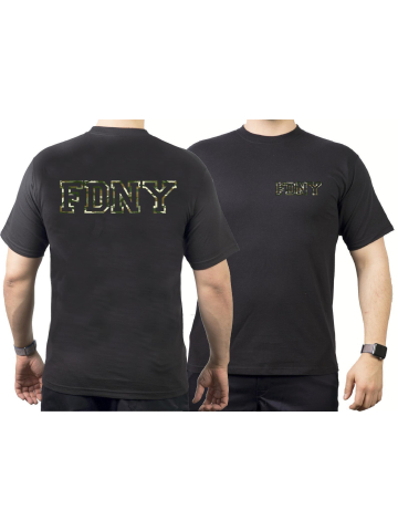 T-Shirt black, New York City Fire Dept. (outline-font) in camouflage