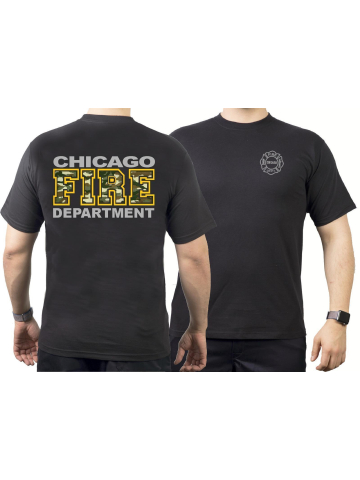 CHICAGO FIRE Dept. camouflage & yellow, black T-Shirt