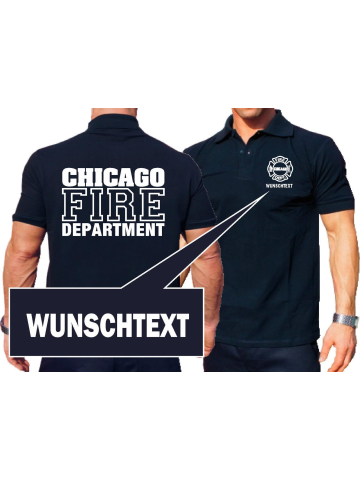 CHICAGO FIRE Dept. with Wunschname, navy Polo