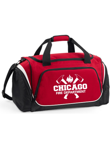Sporttasche "XL" (ca. 55 L) "CHICAGO FIRE DEPT. mit Äxten" mit Schuhtunnel/Nässefach, 62 x 32 x 30 cm