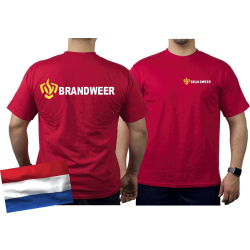 T-Shirt rood, BRANDWEER, embleem geel,doopvont wit,...
