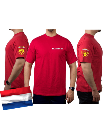 T-Shirt rood, BRANDWEER en het wit, Emblemen op de mouwen