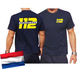 T-Shirt blauw, BRANDWEER + alarmnummer 112 (neon geel)