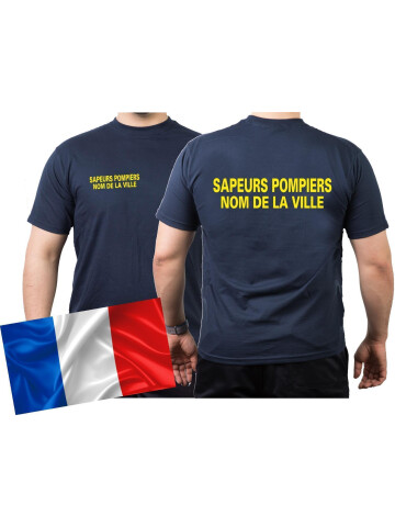 T-Shirt navy, Sapeurs Pompiers avec nom de la ville (neongelb/jaune fluo) 3XL