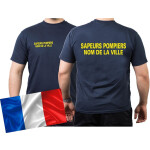 T-Shirt navy, Sapeurs Pompiers avec nom de la ville (neongelb/jaune fluo) 3XL