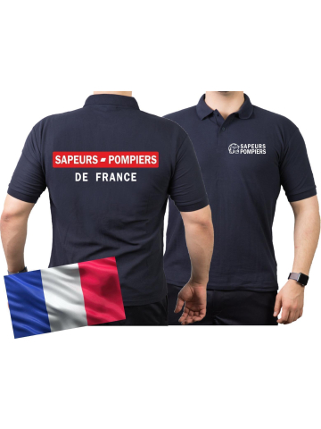 Polo blu navy/bleu marine, Sapeurs Pompiers de France - rouge/blanc