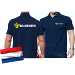 Polo blauw, BRANDWEER, embleem geel,doopvont wit, weerskanten
