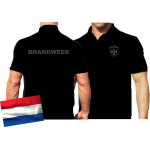 Polo zwart, BRANDWEER, zwart shirt en embleem