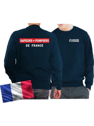 Sweat blu navy, Sapeurs Pompiers de France - rouge/blanc