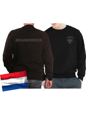 Sweat zwart, BRANDWEER, zwart shirt en embleem