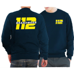 Sweat blauw, BRANDWEER + alarmnummer 112 (neon geel)