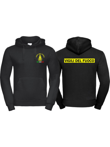 Hoodie, Felpa con cappuccio nero, Vigili del Fuoco, con bandiera