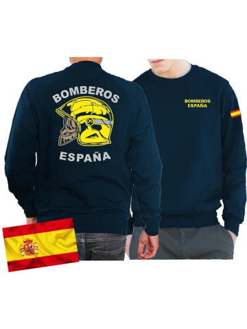 Sweat (blu navy/azul) BOMBEROS ESPAÑA, casco amarillo, bandera española