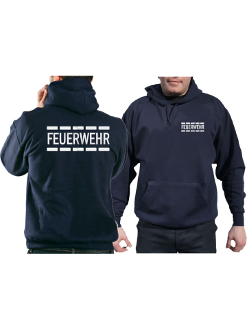 Hoodie azul marino, FEUERWEHR im Polizeidesign en plata reflexivo