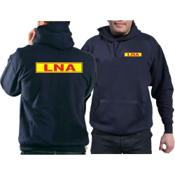 Hoodie azul marino, LNA rojo con Rand auf neonamarillo