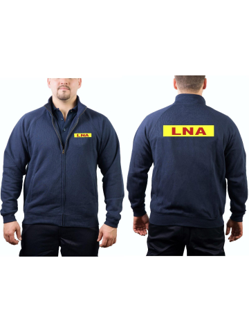 Sweat jacket navy, LNA red auf neonyellow
