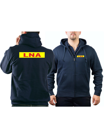 Hooded jacket navy, LNA red auf neonyellow