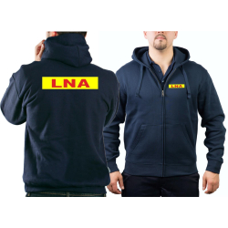 Hooded jacket navy, LNA red auf neonyellow